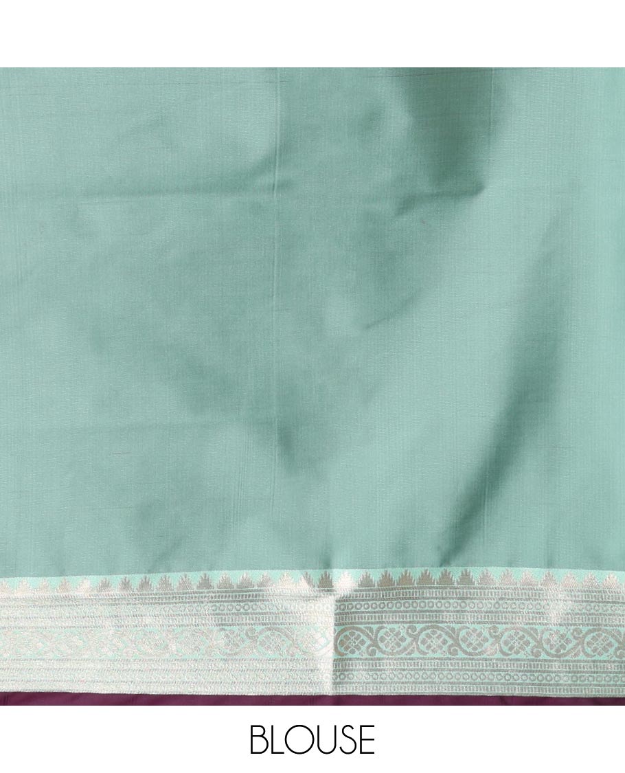 Wine color mango design semi soft silk saree with contrast border & grand pallu along with plain blouse