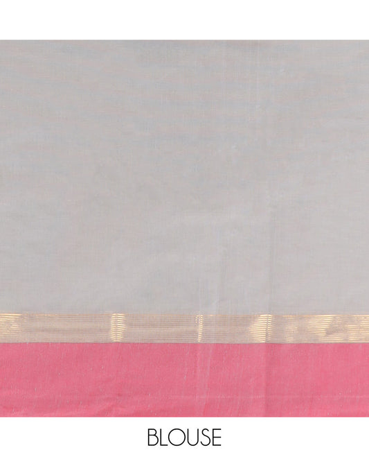 Grey Blue floral motifs kanchi cotton saree with contrast border & ogee design pallu