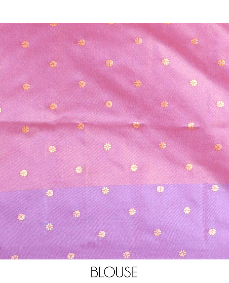 Orange Fancy Soft Silk Saree, Embellished with Zari Buttas and Zari Stripes, Complemented by a Contrast Border of Hexagon-Shaped Designs, Majestically Detailed Pallu, and Paired with a Contrast Blouse