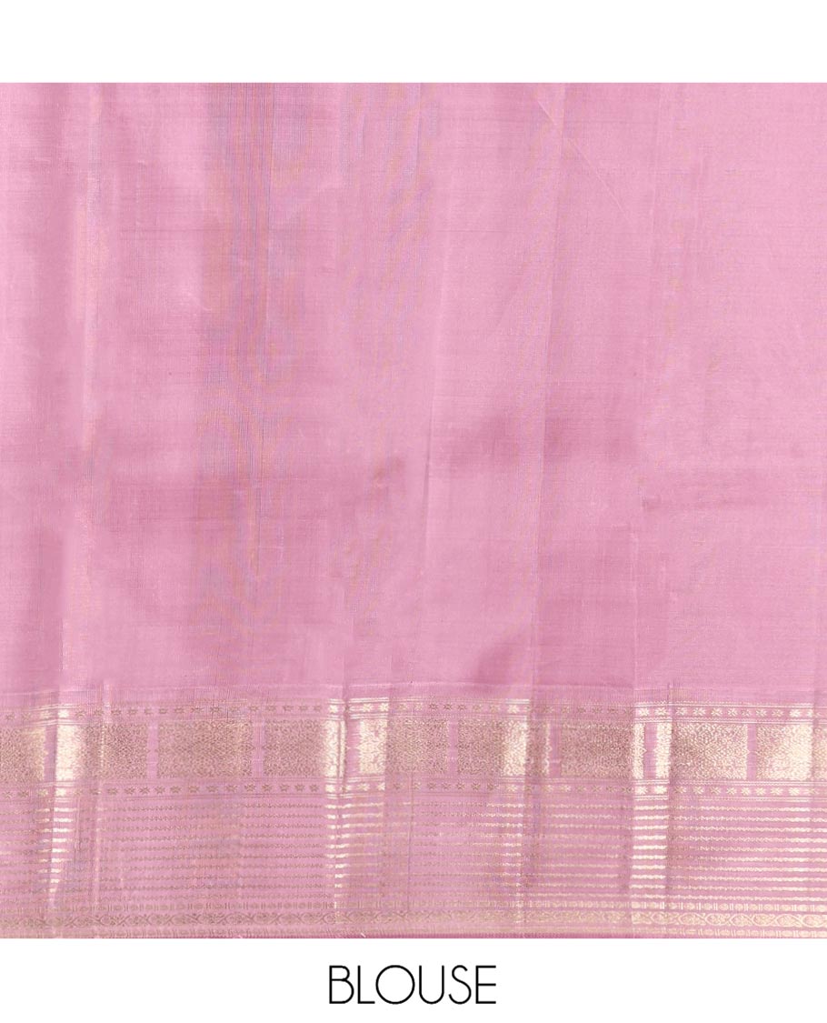 Pale Pink Kanchipuram Wedding Silk Saree, Beautifully Bedecked with Jacquard Design, a Zari Border of Star Vanki, Neli, Poun, and Kodi Visiry, Grand Pallu, and a Matching Blouse