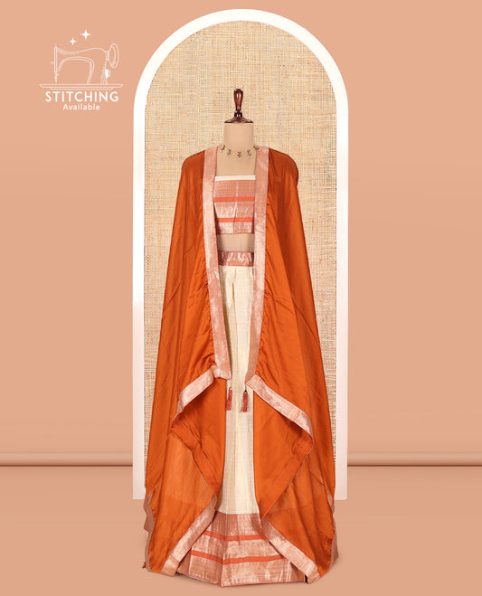 Cream-Rust Semi-Silk Half-Saree