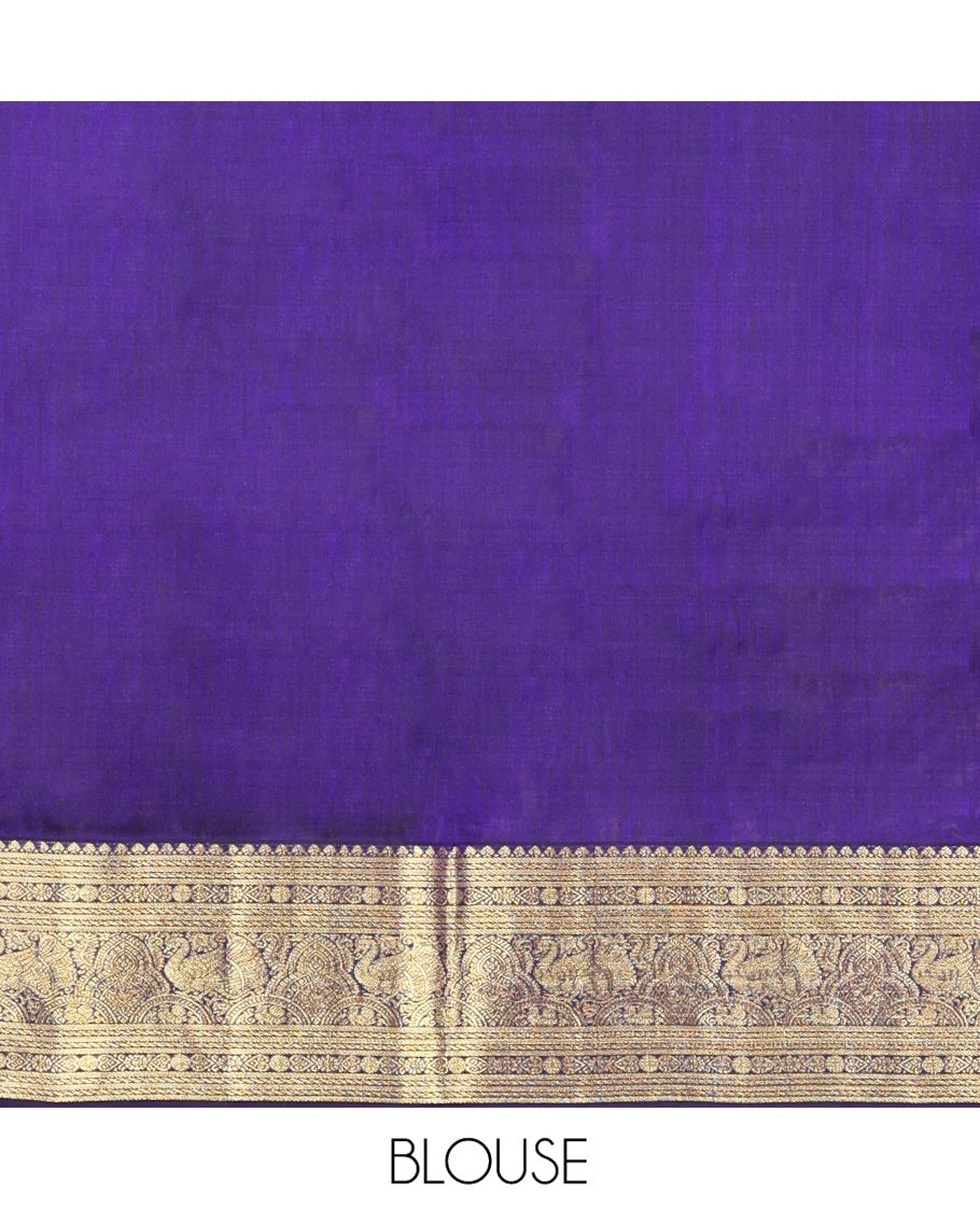 Violet Venkatagiri Silk Saree, Meticulously Crafted with Maze-Like Design All Over Its Body, Highlighted by a Traditional Zari Design Border, Grand Jaal Design Pallu, and Paired with a Matching Blouse