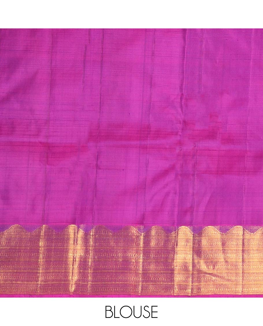 Blue manga buttas silk saree with contrast traditional zari border & intricate  zari design pallu