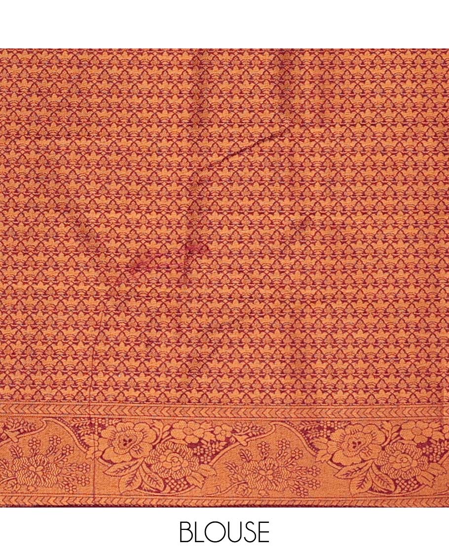 Blue buttas half sare with contrast zari border, zari design blouse & floral design dhavani