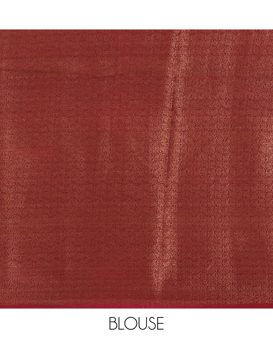 Rama blue all over zari butta with shibori-style printed jute cotton saree, contrast zari border, zari line weaving pallu & contrast blouse