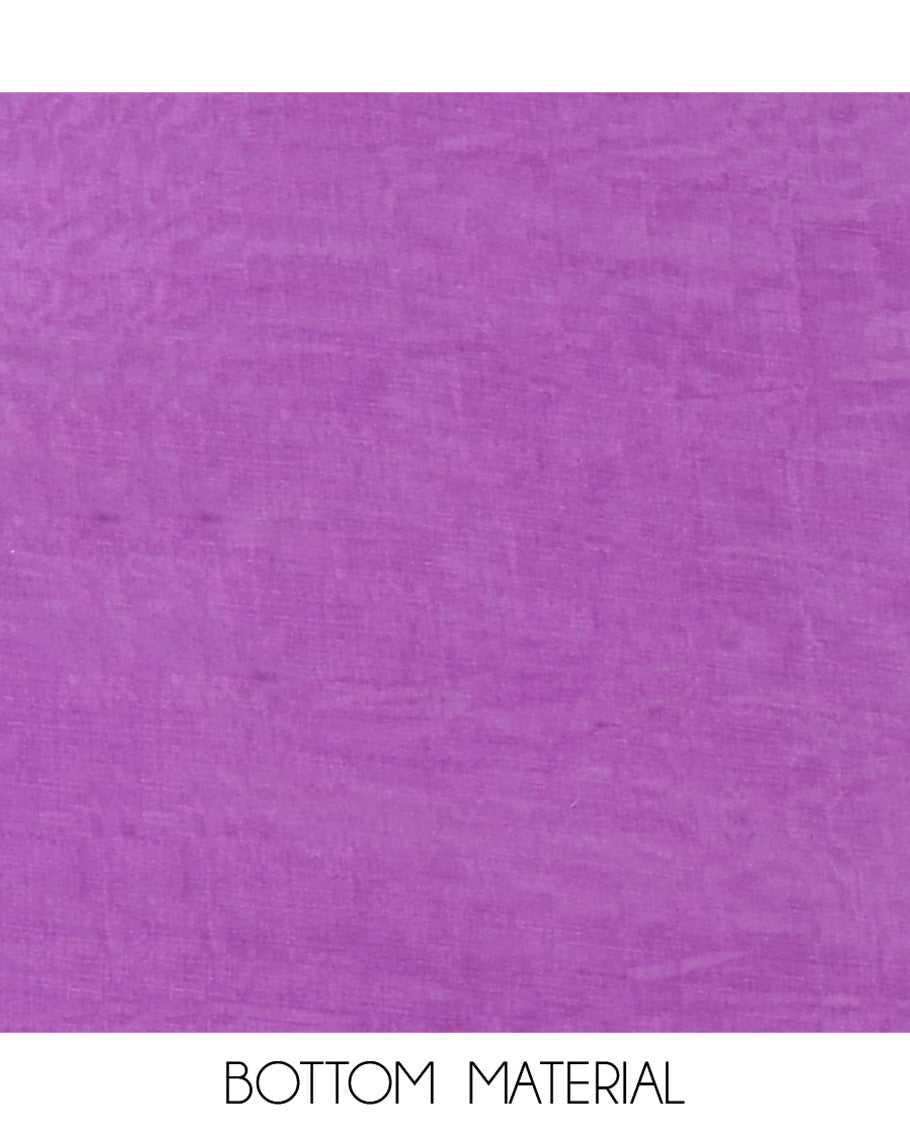 Violet Semi-Silk Material Chudidar Set, Adorned with Pom-Pom Necklined Top, a Plain Santoon Bottom, and Paired Floral Zari Woven Semi-Silk Dupatta