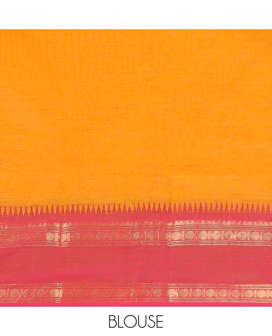 Orange motifs chettinad cotton saree with contrast ganga jamuna zari design border & striped, floral design pallu