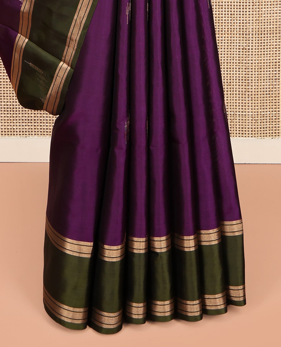 Purple Mayuri Soft Silk Saree, Gleamed Up with Buttas, Contrast Zari Border, Pallu of Intricate Design, and a Contrast Blouse
