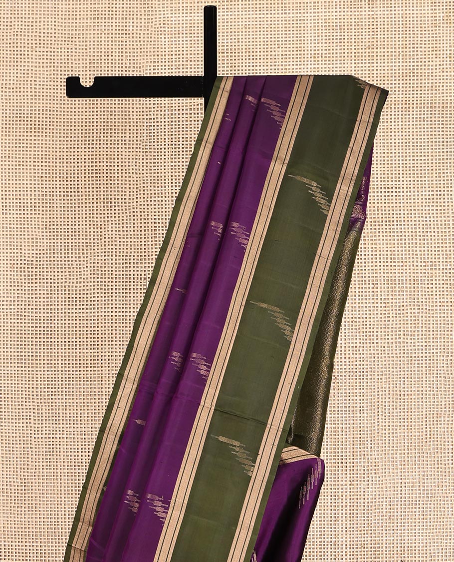 Purple Mayuri Soft Silk Saree, Gleamed Up with Buttas, Contrast Zari Border, Pallu of Intricate Design, and a Contrast Blouse