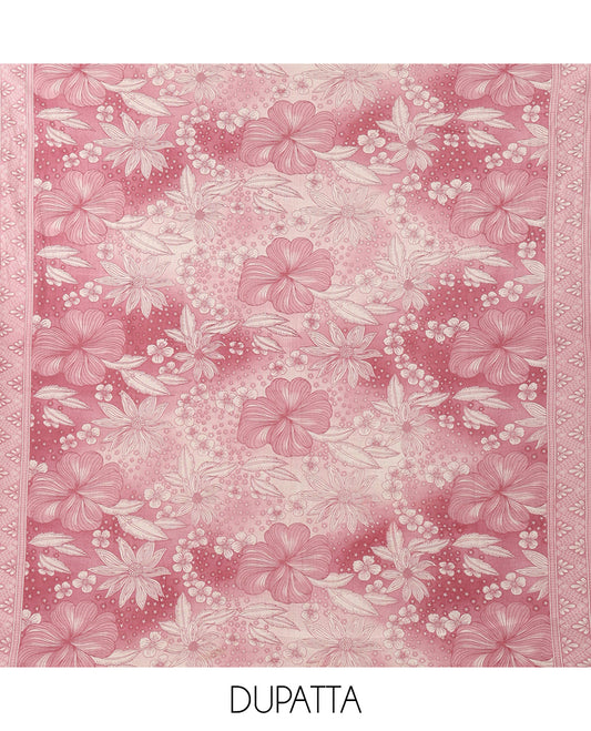 Pink cotton chudidar material set,floral print & neck sequin embroidery top,stripes printed bottom & floral printed dupatta