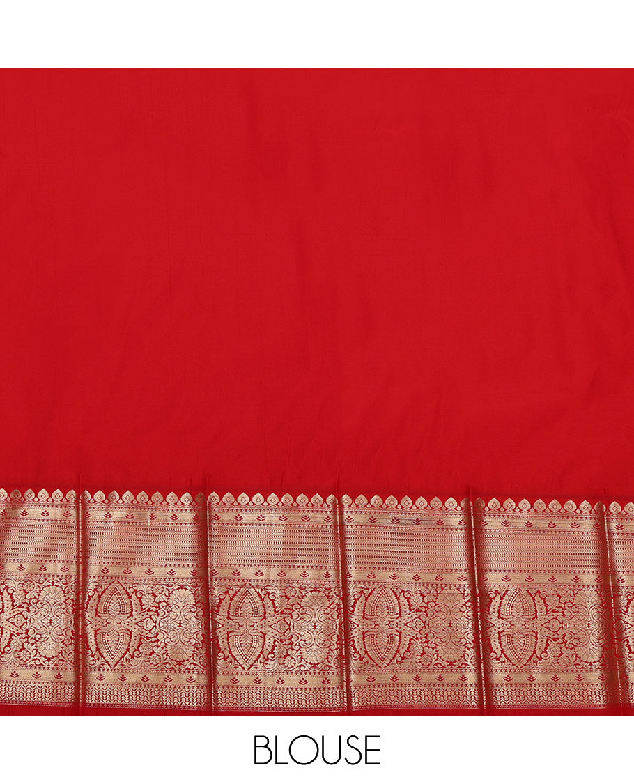 Blue Budget Silk Saree, Embellished with Zari Buttas All Over Its Body, Complemented by a Contrast Traditional Zari Design Border, Grand Jaal Pallu, and Paired with a Contrast Blouse