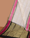 Cream striped zari design vengatagiri pure silk saree , contrast traditional border & zari jaal design pallu