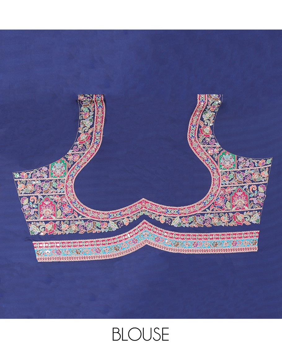 Blue Dola Silk Saree, Elegantly Highlighted with Floral and Paisley Design on Its Body, Highlighted by Intricate Floral Border, Pallu of Floral and Paisley Design, and Paired with a Matching Blouse