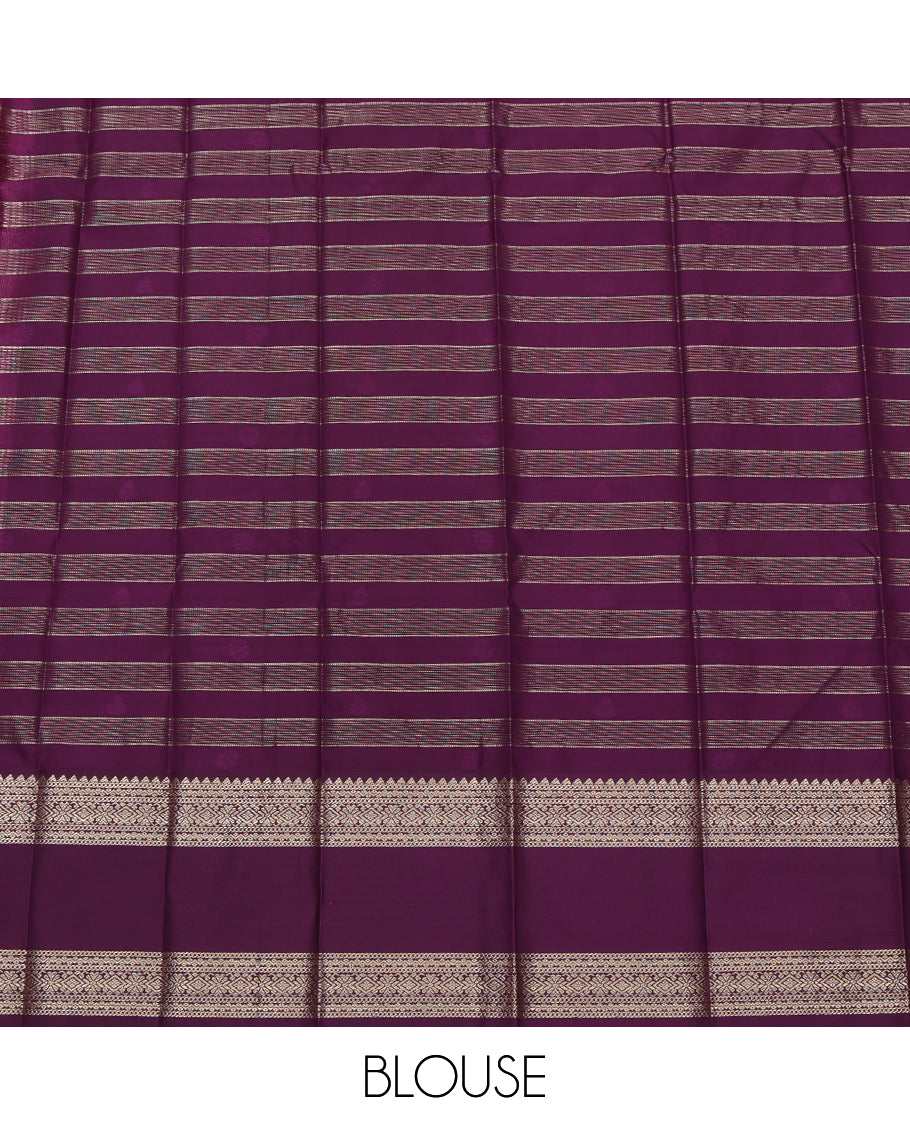 Light Sandal Budget Silk Saree, Sparsely Woven with Zari Buttas and Stripes, a Contrast Traditional Zari Rettai Pettu Border, Grand Pallu, and a Contrast Blouse