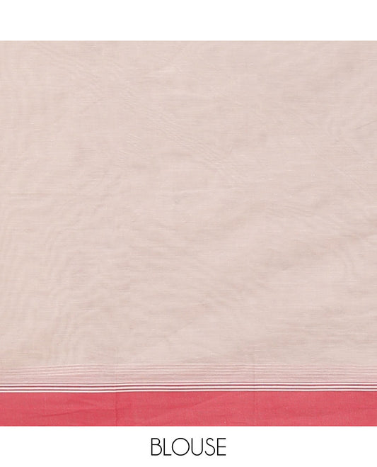 Off-White Kanchi Cotton Saree, Gleamed Up with Polka Dot Buttas All Over Its Body, Complemented by a Contrast Border, Pallu Features Intricate Designs, and Paired with a Matching Blouse