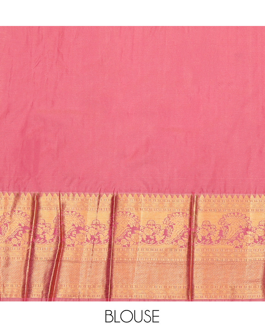 Green Budget Silk Saree Woven with Jacquard, Complemented by a Contrast Traditional Zari Border, Grand Pallu, and a Contrast Blouse