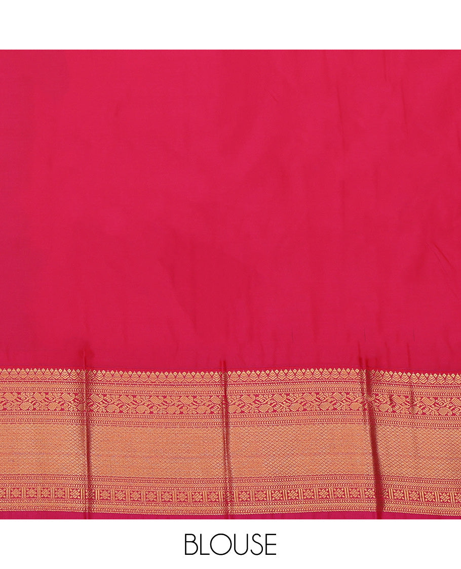 Green Budget Silk Saree, Embellished with Zari Buttas, a Contrast Traditional Border, Intricate Pallu, and a Contrast Blouse