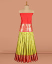 Green Jacquard Art Silk Pavadai Material Features Contrast Traditional Zari Border, a Contrast Blouse