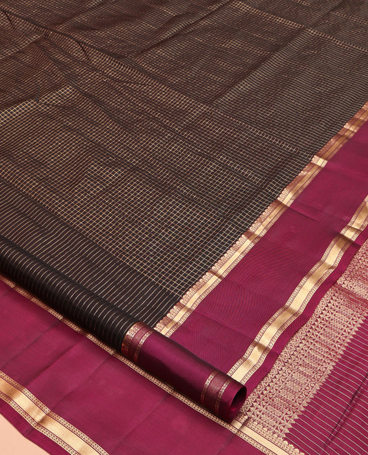 Brown Mayuri Lite Silk Mix Saree, Dazzled with Zari Checked Design All Over Its Body, Complemented by a Contrast Rettai Pettu Traditional Design Border, Pallu of Jaal Designs, and Paired with a Contrast Blouse