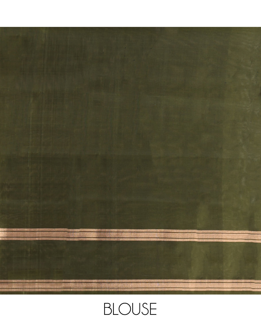 Purple Mayuri Soft Silk Saree, Gleamed Up with Buttas, Contrast Zari Border, Pallu of Intricate Design, and a Contrast Blouse