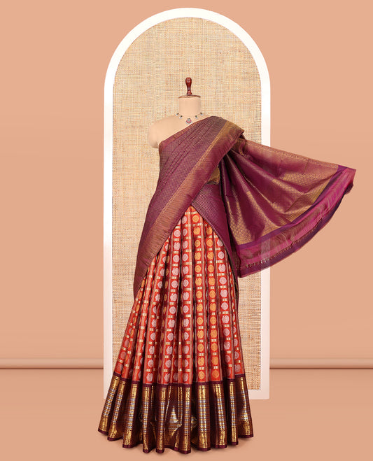 Orange Pure Silk Half Saree