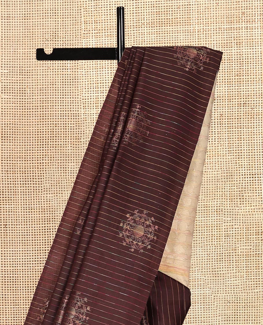 Borderless Brown-Pista Green Mayuri Lite Silk Mix Saree