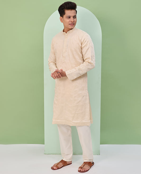 Sandal floral buttas embossed thread embroidered full-sleeved readymade kurta