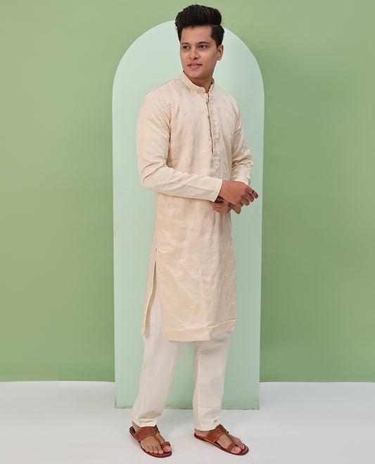 Sandal floral buttas embossed thread embroidered full-sleeved readymade kurta