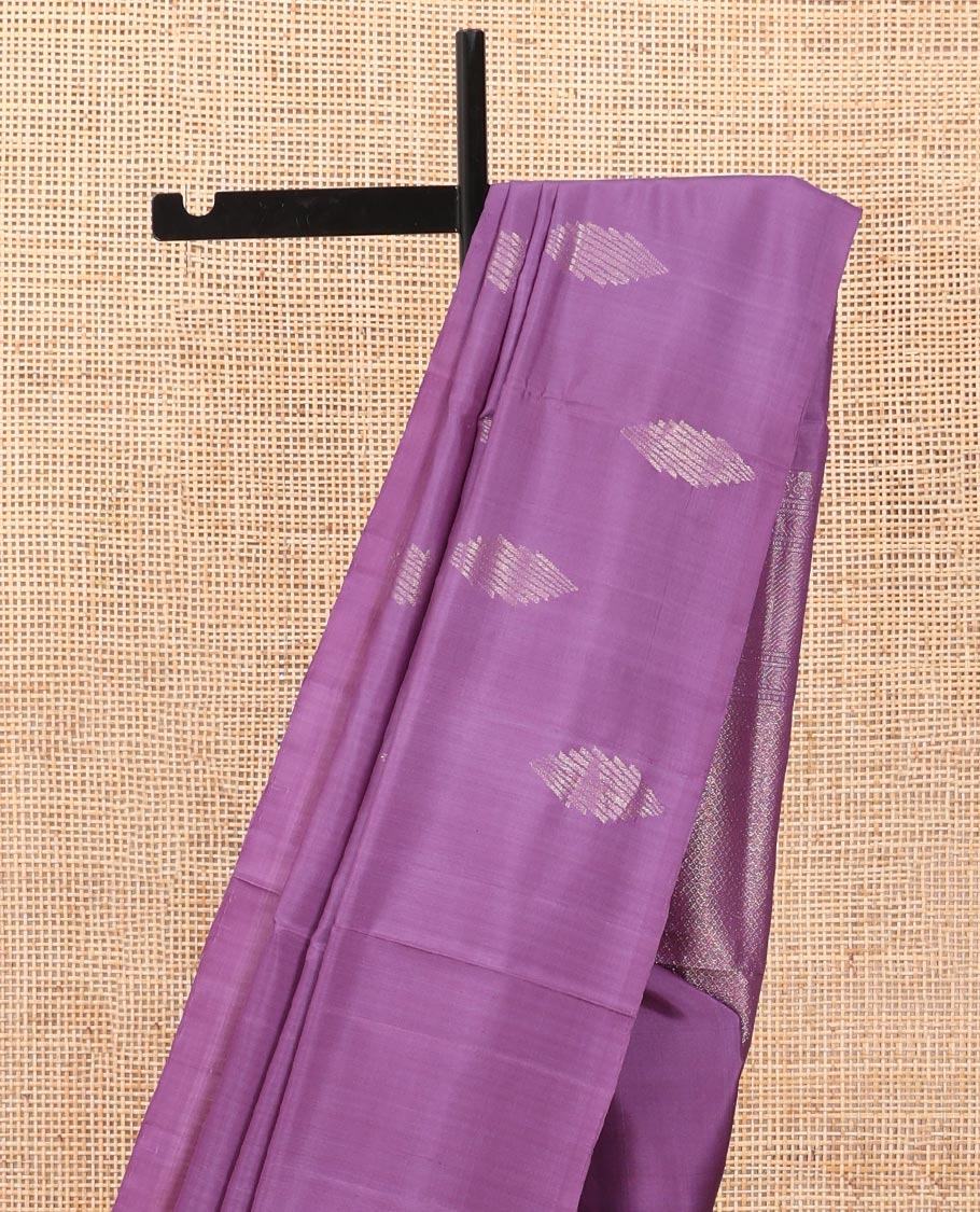 Borderless lavender zari buttas soft silk saree, zari pallu of mayil kann designs
