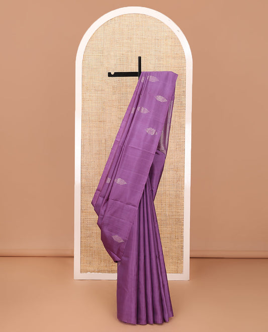 Borderless lavender zari buttas soft silk saree, zari pallu of mayil kann designs