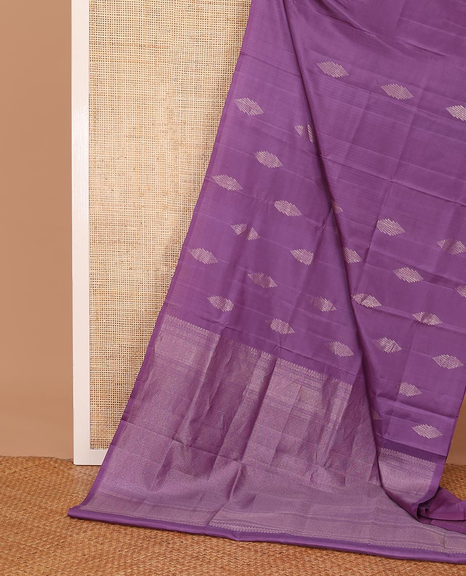 Borderless lavender zari buttas soft silk saree, zari pallu of mayil kann designs