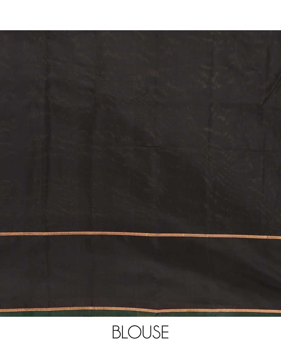 Cream soft silk saree, contrast zari border, and zari-rich pallu of temple and kodi rudraksham designs