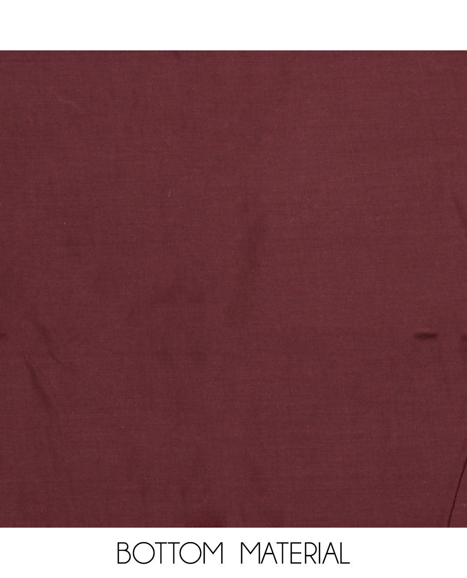 Brown material chudidar set, intricately paisleys printed and neck work top, plain bottom and sequins striped dupatta