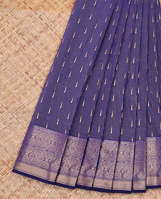 Blue Budget Silk Saree, Adorned with Zari Buttas and Stripes All Over Its Body, Highlighted by Traditional Zari Border, Intricate Pallu and Paired with a Contrast Blouse