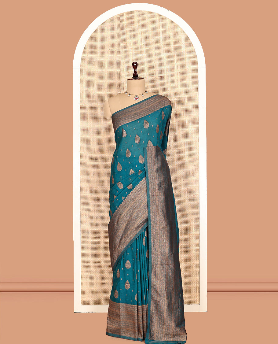 Peacock Blue Fancy Crepe Saree
