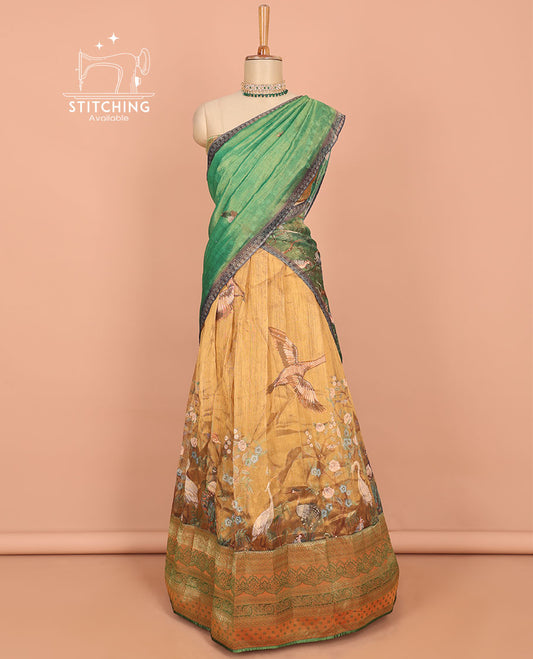 Sandal floral & fauna design art silk half saree, traditional design border & intricate dhavani