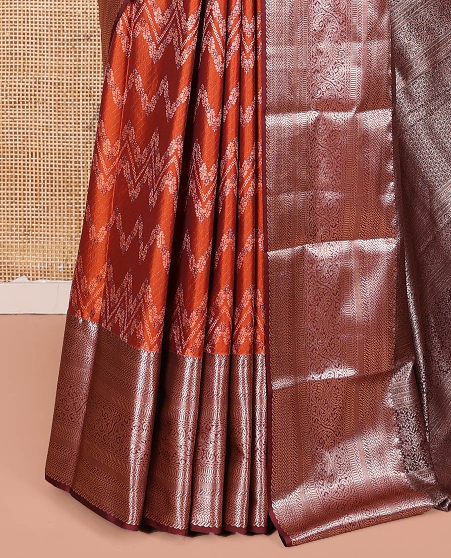 Orange Budget Silk Saree, Meticulously Crafted with Jacquard All Over Its Body, Complemented by a Contrast Traditional Zari Design Border, Grand Pallu, and Paired with a Contrast Blouse