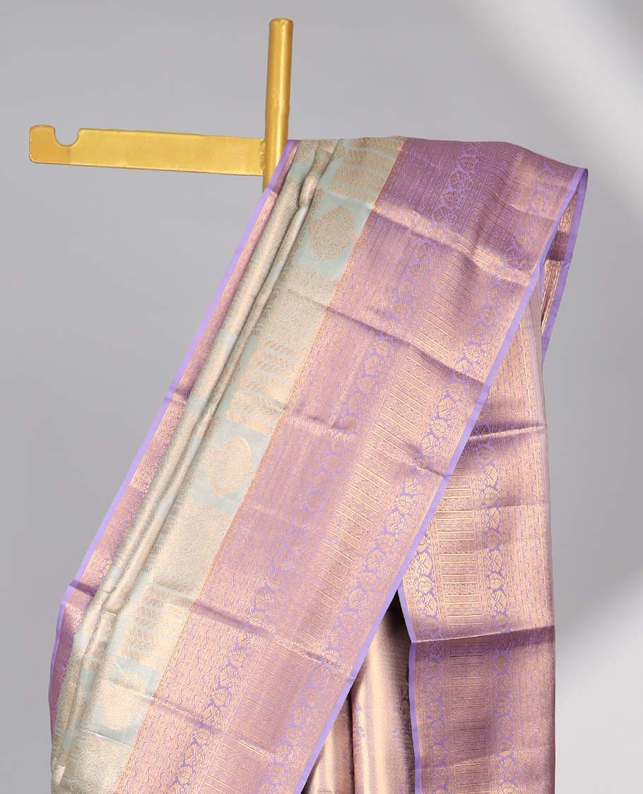 Green  floral jacquard budget silk saree with contrast floral zari border & pallu of floral zari design