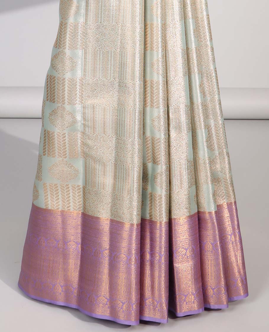 Green  floral jacquard budget silk saree with contrast floral zari border & pallu of floral zari design