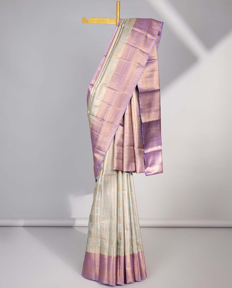 Green  floral jacquard budget silk saree with contrast floral zari border & pallu of floral zari design