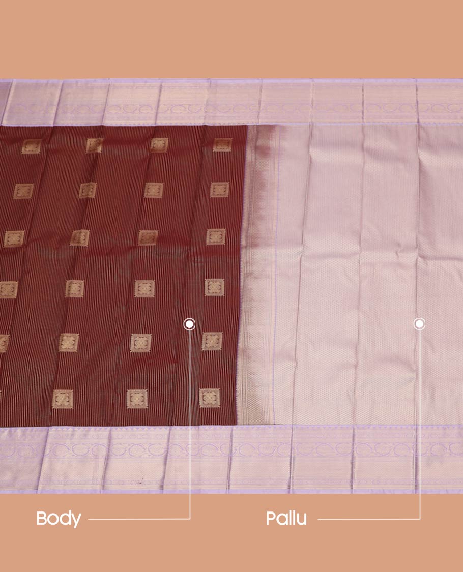 Maroon Budget Silk Saree Gracefully Embellished with Zari Buttas and Zari Stripes, Highlighted with a Contrast Traditional Zari Design Border, Featuring a Pallu of Jaal Design, and Paired with a Contrast Blouse