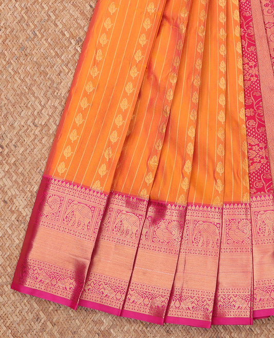 Orange Budget Silk Saree, Enriched with Zari Buttas and Stripes All Over Its Body, Complemented by Contrast Traditional Zari Designs Woven Border, Grand Pallu and Paired with a Contrast Blouse
