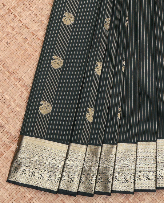Green Budget Silk Saree, Bedecked with Paisley Buttas and Zari Stripes All Over Its Body, Highlighted by a Traditional Zari Design Border, Pallu of Jaal Design, and Paired with a Matching Blouse
