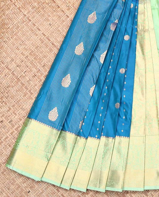 Blue Budget Silk Saree, Embellished with Zari Designs, Contrast Traditional Zari Border, Grand Pallu, and a Contrast Blouse