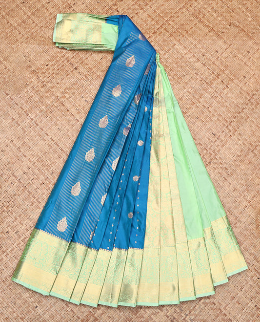 Blue Budget Silk Saree, Embellished with Zari Designs, Contrast Traditional Zari Border, Grand Pallu, and a Contrast Blouse