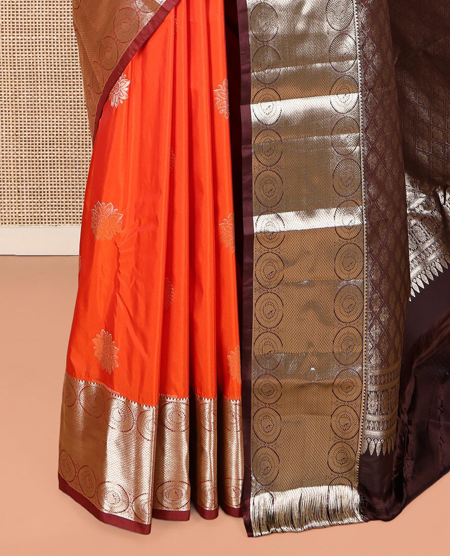 Orange Budget Silk Saree, Finely Crafted with Zari Buttas, Complemented by a Contrast Traditional Border, Pallu of Jaal Designs, and a Contrast Blouse