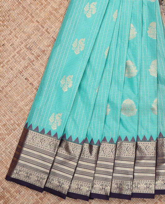 Blue Temple Border Budget Silk Saree