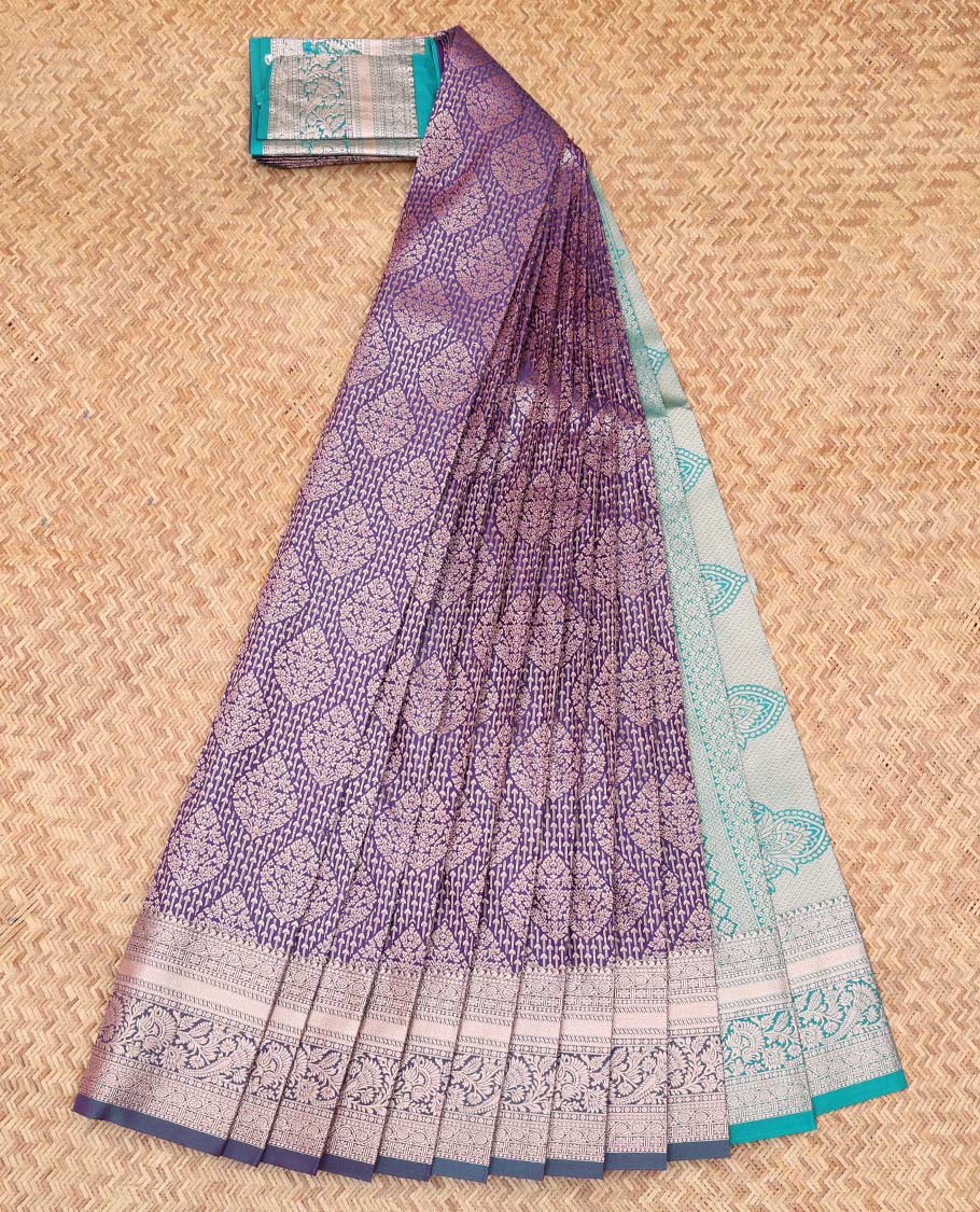 Violet Budget Silk Saree, Crafted with Jacquard Design, Complemented by Contrast Traditional Zari Border, a Grand Pallu and a Contrast Blouse