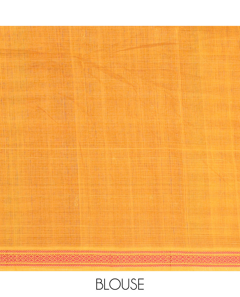 Orange thread buttas Andhra cotton saree, diamond-patterned border, and contrast-checked pallu of buttas