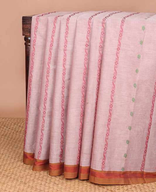 Mauve all-over floral design coimbatore cotton saree with contrast plain border